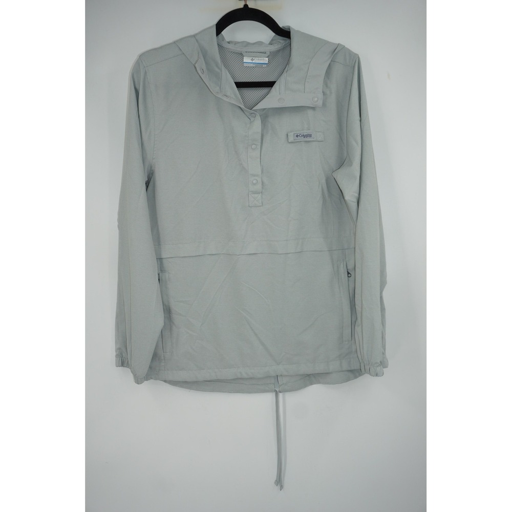 Columbia PFG Jacket Mens‎ Small Gray Hooded Pullover Fishing Windbreaker Anorak